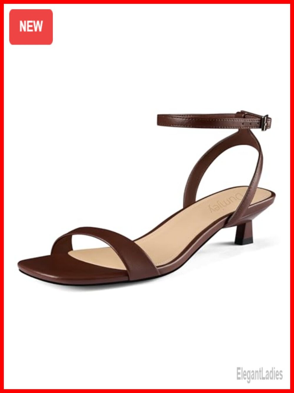 Women's Faux Leather Kitten Heel Sandals Ankle Strap Open Toe Low Heel